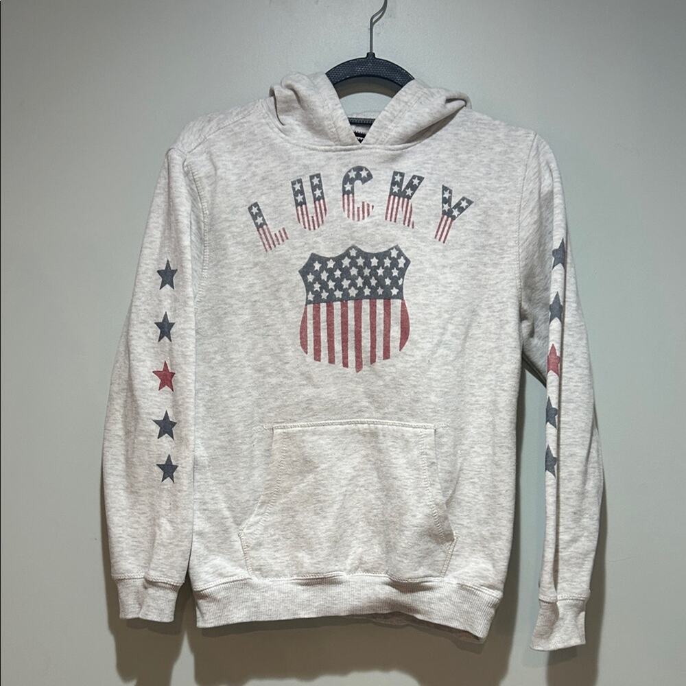 Lucky Brand Cream Hoodie with Patriotic Design